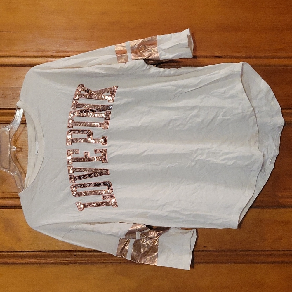 PINK White and Rose Gold Top Size XS